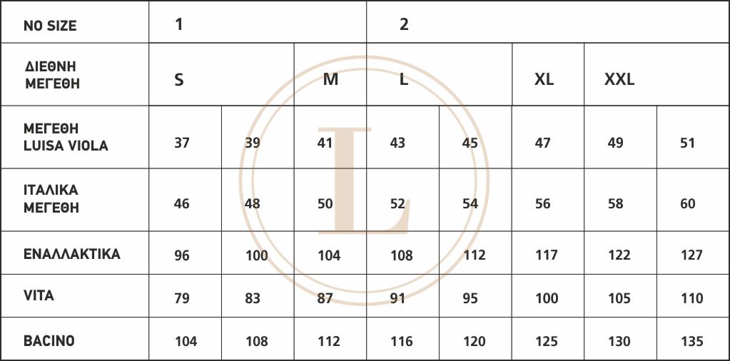 SIZE CHART LUISA VIOLA